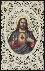 Spitzenkarte mit Darstellung des Heiligen Herzens Jesu, 19. Jahrhundert von French School