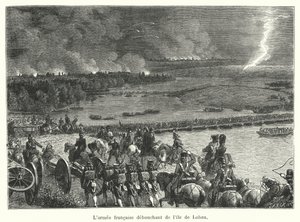 Die französische Armee, die von der Insel Lobau ausrückt von French School