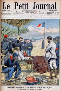Letzte Momente eines französischen Entdeckers Viscount Pierre Marie Robert Du Bourg de Bozas (1871-1903) im Bourg de Boza in tropischem Afrika „Le Petit Journal“ vom 22. Februar