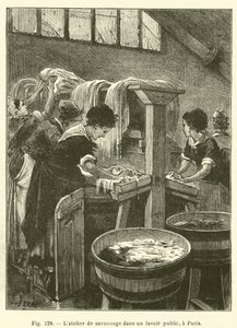 Werkstatt zum Seifenmachen in einer öffentlichen Waschküche in Paris von French School