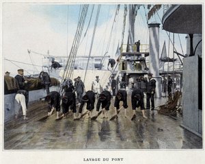 Deckwäsche - in „Album militaire - Marine: La vie à bord“ von French School
