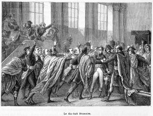 Der 18. Brumaire Jahr 8: Staatsstreich von Napoleon in Saint-Cloud im Rat der Fünfhundert (Saal der 500) - in „La France Populaire“