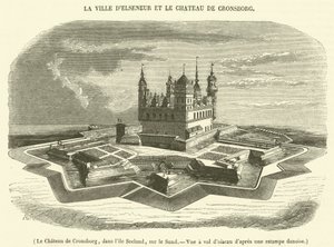 Das Schloss von Cronsborg, auf der Insel Seeland, am Sund, Vogelperspektive