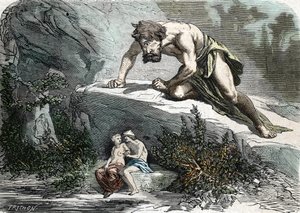 Der Zyklop Polyphem überrascht Galatea und Acis (Gravur) 1864 von French School