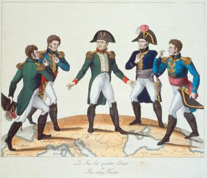 Le Jeu des Quatre Coins ou Les Cinq Frères, bonapartistische Karikatur, die Napoleon und seine Brüder darstellt, 1808