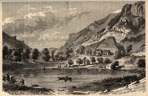 Le Lauzet-Ubaye - Der See von Lauzet - Gemeinde im Département Alpes-de-Haute-Provence im Südosten Frankreichs - Gravur in „PATRIE - DESCRIPTION PICTURESQUE DE LA FRANCE EN 6 VOLUMES“ von Lucien Huard - Ende des 19. Jahrhunderts