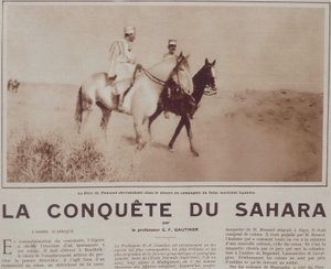 Pater Charles de Foucauld (1858-1916) reitet in der Wüste mit dem zukünftigen Marschall Hubert Lyautey (1854-1934) - in „Vu“, Dez 1929 von French School