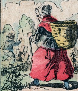 Le Pere Fouettard, französische Figur des Peitschvaters, legendäre Figur des Folklore, die unartige Kinder bestraft: seine Frau, La Mere Fouettard, die Peitschmutter, die die Kinder verfolgt, die die Schule schwänzen - Epinal-Bild von French School