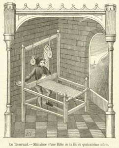 Der Weber, Miniatur aus einer Bibel des späten 14. Jahrhunderts von French School