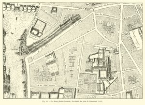 Das Bourg Saint-Germain, Faksimile des Plans von Gomboust, 1652 von French School