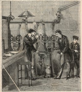Das Büro der pneumatischen Post in Paris - Gravur in „Wissenschaften für jedermann - Physik und Chemie“ von Alexis Clerc - Ende des 19. Jahrhunderts - Private Sammlung