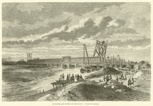 Der neue Rheinbrücke im Bau (Gravur) von French School
