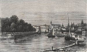 Der Hafen von Vannes (Morbihan, Frankreich) - Gravur in „La France Illustrée: Geographie, Geschichte, Verwaltung, Statistik“ von V.-A. Malt-Brown. 1884