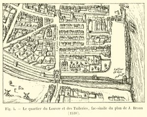 Das Viertel des Louvre und der Tuilerien, Faksimile des Plans von J. Braun, 1530 von French School