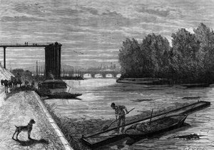 Das Abschöpfen der Seine. Gravur in „Le Journal de la jeunesse“ von French School