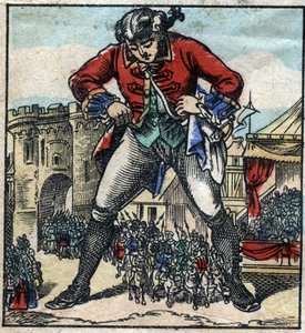 Lemuel Gulliver im Land der Lilliputaner. Illustration für "Gullivers Reisen" von Jonathan Swift (1667-1745). Epinal-Bildgebung Ende des 19. Jahrhunderts.