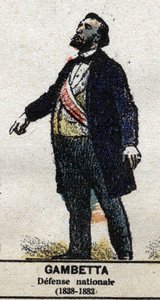 Léon Gambetta (1838-1882), französischer Politiker. In „Galerie der Könige und Königinnen von Frankreich und berühmter Persönlichkeiten von 1643 bis 1895“ Bild von Epinal. von French School