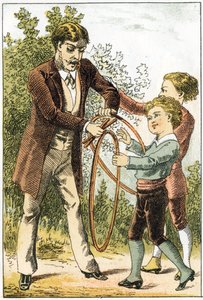 Leon und Lucien lernten gut lesen und wurden kleine Wissenschaftler - ihre Eltern belohnten sie mit hübschen Reifen - im „Alphabet des petits savants“, späte 19. Jahrhundert