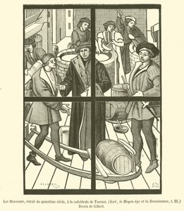 Die Brauer, Glasfenster aus dem 15. Jahrhundert in der Kathedrale von Tournai von French School