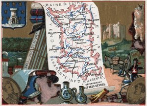 Les Deux Sevres (Deux-Sevres, 79), Poitou Charente (Poitou-Charente), Frankreich. Niorts Engel. Serie über die französischen Departements. Chromolithographie „der geografische Faden“, um 1920. Private Sammlung