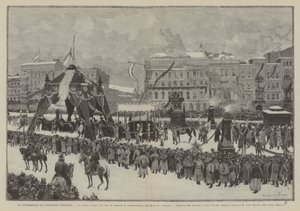 Die Beerdigung von Kaiser Wilhelm, Der Zug unter dem Triumphbogen der Friedrichstraße, Promenade des Tilleuls (Gravur)
