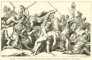 Die Griechen und die Trojaner um den Körper von Patroklos (Stich) von French School