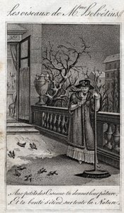 Die Vögel von Madame Helvétius (Anne Catherine Helvétius) in „Ratschläge an meine Tochter“ von Jean Nicolas Bouilly (1763-1842). 1820. Private Sammlung von French School