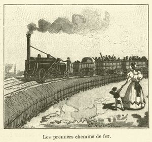 Die ersten Eisenbahnen (Gravur) von French School