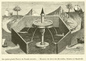 Die vier großen Flüsse des irdischen Paradieses, Miniatur aus dem Buch der Wunder, Relation von Mandeville (Gravur) von French School