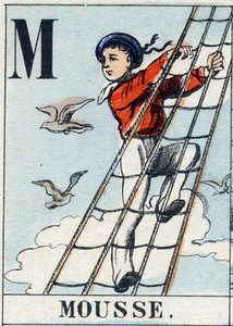 Buchstabe M wie Schaum. Marinealphabet. Epinal-Bild, Ende des 19. Jahrhunderts. Schablonierte Holzgravur von French School