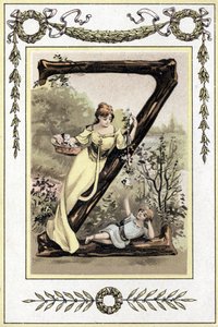 Brief, der eine Mutter und ihren Sohn darstellt, späte 19. Jahrhundert (Chromolithographie)