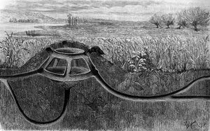 Das Zuhause des Maulwurfs. Gravur in „Le Journal de la jeunesse“ von French School