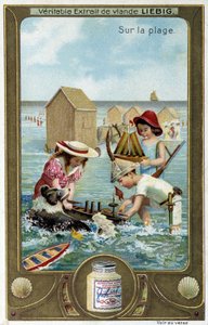 Liebig Chromolithografie Serie „Strandspiel“ von Kindern. 19. Jahrhundert