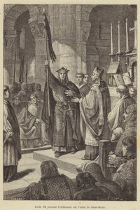 Ludwig VII. nimmt das Oriflamme vom Altar von Saint-Denis von French School