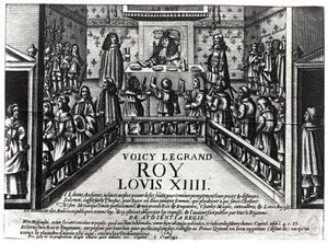 Ludwig XIV. (1638-1715) spricht Recht (Xylographie)