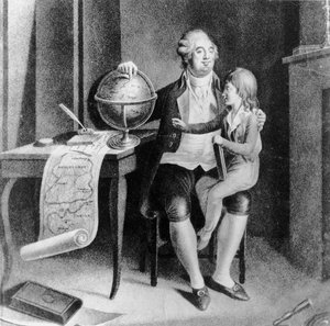 Ludwig XVI. unterrichtet den Dauphin in Geographie (Litho) von French School