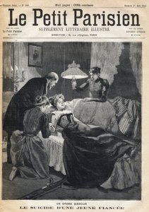 Liebesdrama: Selbstmord einer 17-jährigen Verlobten nach dem Tod ihres Mannes. In der Zeitung Le Petit Parisien am 27.08.1893 (Gravur)