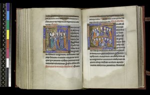 Fürbitte an Jungfrauen und Fürbitte an alle Heiligen, aus dem Psalter und Stundenbuch von Isabella von Frankreich, Paris, ca. 1265-70