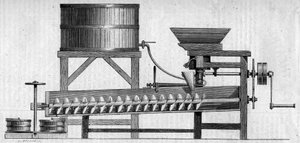 Maschine zur Herstellung von Betonmörtel. Gravur in „Le Monde Illustré“ Nr. 55 vom 1. Mai 1858. von French School