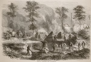 Holzkohleherstellung für Schießpulver, Illustration aus Cassells Geschichte des Krieges zwischen Frankreich und Deutschland, 1870-1871