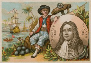 Mann in Brasilien hält Porträt von Duguay-Trouin von French School