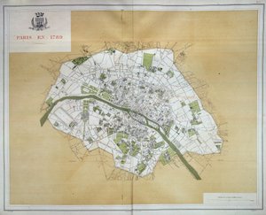 Karte von Paris im Jahr 1789, aus "Les Travaux de Paris 1789-1889, Atlas", Imprimerie Nouvelle