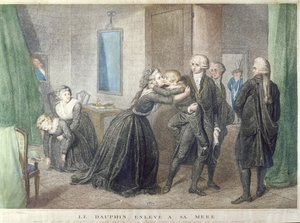Marie-Antoinette (1755-1793) verabschiedet sich von ihrem Sohn dem Dauphin, Louis-Charles de Bourbon (1785-1795) im Tempel, 3. Juli 1793 von French School