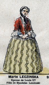 Marie Leszczynska (1703-1768), Königin von Frankreich, Ehefrau von Ludwig XV. In „Galerie der Könige und Königinnen von Frankreich und berühmter Persönlichkeiten von 1643 bis 1895“ Epinal-Bild.