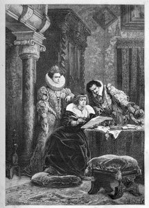 Marie de Medici mit ihren einflussreichen italienischen Freunden und Vertrauten Leonora Dori (Dosi) genannt Galigai (1571-1617) und ihrem Ehemann Concino Concini (Conchine) (ca. 1575-1617) von French School