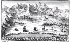Messen des Meridians, Illustration aus La Meridienne de Paris von Cesar-Francois Cassini de Thury, 1744