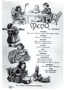 Menü erstellt von Auguste Escoffier (1846-1935) für Kinder und Babys, ca. 1900