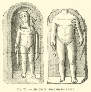 Merkurfiguren, darunter eine geschlechtslose von French School