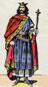 Merowingische Dynastie: Porträt von Chilperich II (ca. 700-721), König der Franken von 715 bis 721. Epinal-Bild aus dem späten 19. Jahrhundert. Private Sammlung