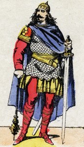 Merowingische Dynastie: Porträt von Karl Martell (ca. 688-741) Bürgermeister des Palastes von 737 bis 741. Epinal-Bildgebung aus dem späten 19. Jahrhundert. Private Sammlung. von French School